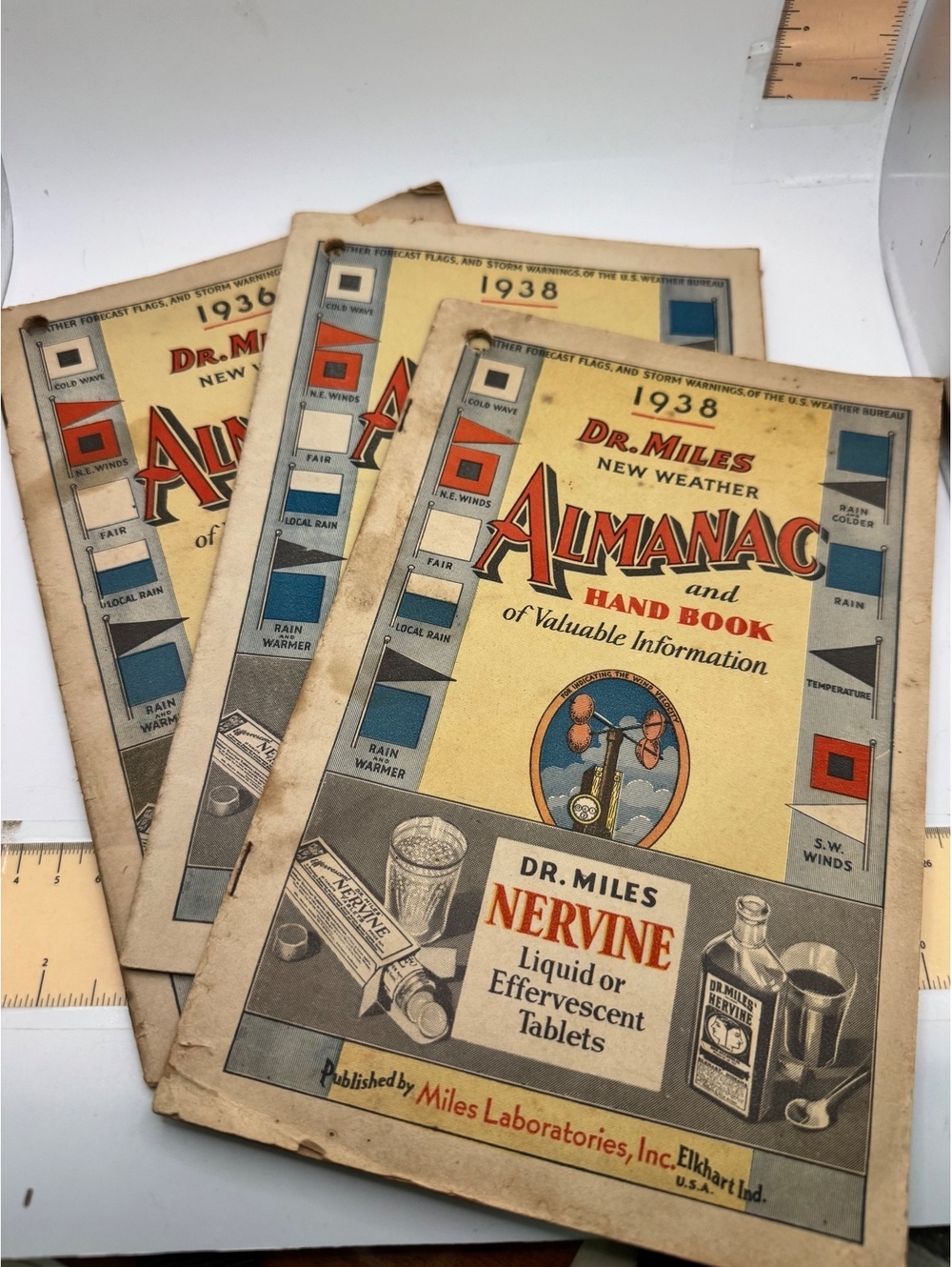 Vintage 1936 & 1938 Dr. Miles New Weather Almanac and Handbook - Set of 3